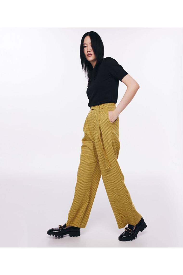 Twist Ekose Desen Kuşaklı Pantolon