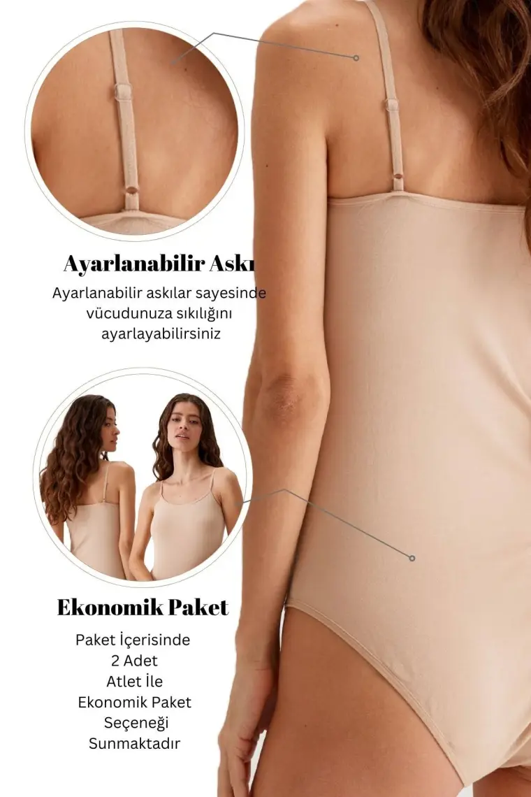2'li Ekonomik Paket Beyaz 3004 Ince Askılı Basic Pamuklu Çıtçıtlı Body / Atlet Set