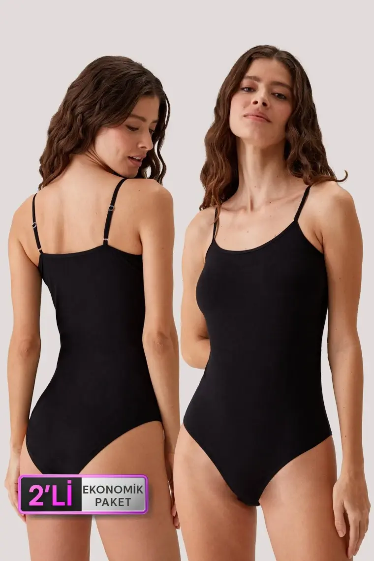 2'li Ekonomik Paket Beyaz 3004 Ince Askılı Basic Pamuklu Çıtçıtlı Body / Atlet Set