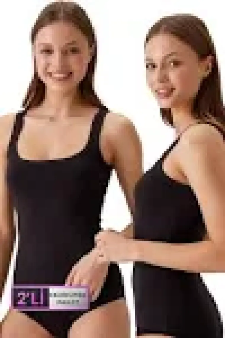 Pierre Cardin 2'li Ekonomik Paket Siyah 1025 Kare Yaka Kalın Askılı Basic Pamuklu Atlet Set