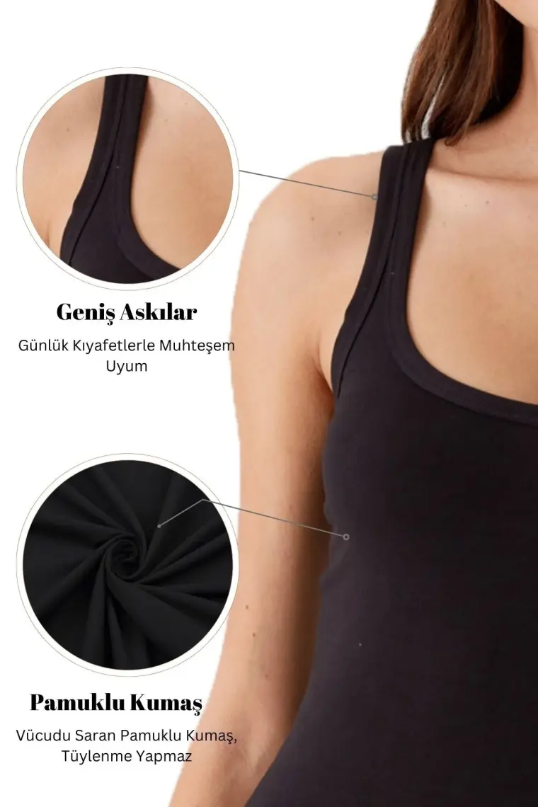 Pierre Cardin 2'li Ekonomik Paket Siyah 1025 Kare Yaka Kalın Askılı Basic Pamuklu Atlet Set