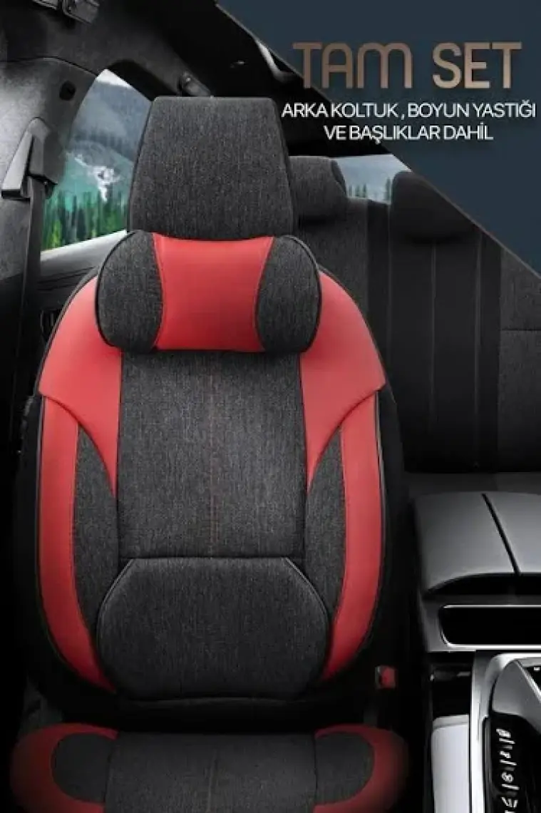 Otom Voyager Design Boyun ve Bel Destekli  Deri-Keten Ultra Konforlu Universal Oto Koltuk Kılıfı Tam Set