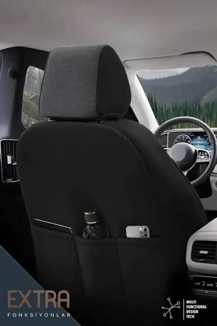 Otom Voyager Design Boyun ve Bel Destekli  Deri-Keten Ultra Konforlu Universal Oto Koltuk Kılıfı Tam Set