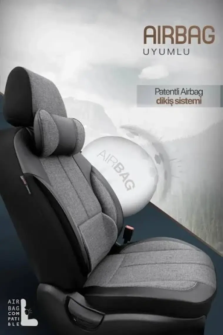Otom Voyager Design Boyun ve Bel Destekli  Deri-Keten Ultra Konforlu Universal Oto Koltuk Kılıfı Tam Set