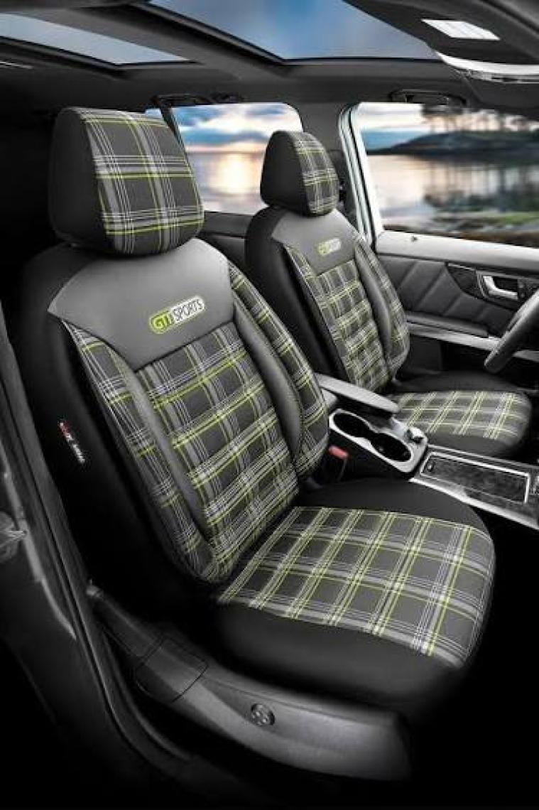 Otom Gti Sports Design Airbag Dikişli Ekstra Destekli Özel Jacquard Kumaş Oto Koltuk Kılıfı Yeşil-Siyah