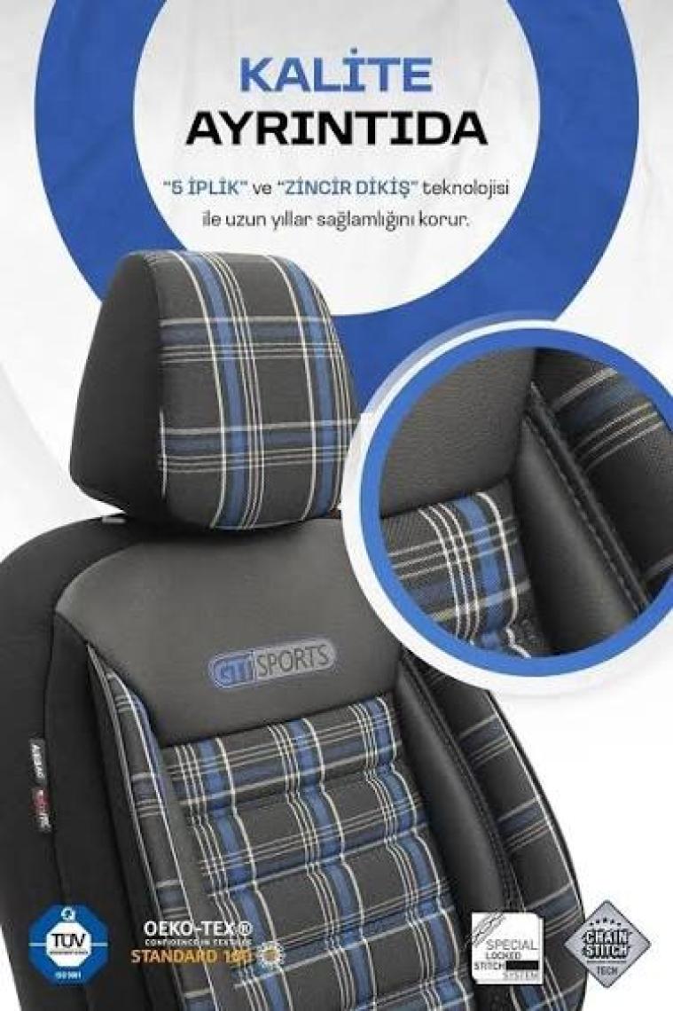 Otom Gti Sports Design Airbag Dikişli Ekstra Destekli Özel Jacquard Kumaş Oto Koltuk Kılıfı Yeşil-Siyah
