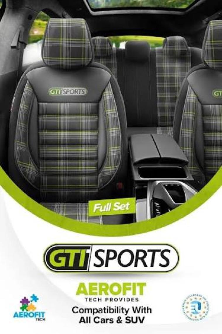 Otom Gti Sports Design Airbag Dikişli Ekstra Destekli Özel Jacquard Kumaş Oto Koltuk Kılıfı Yeşil-Siyah