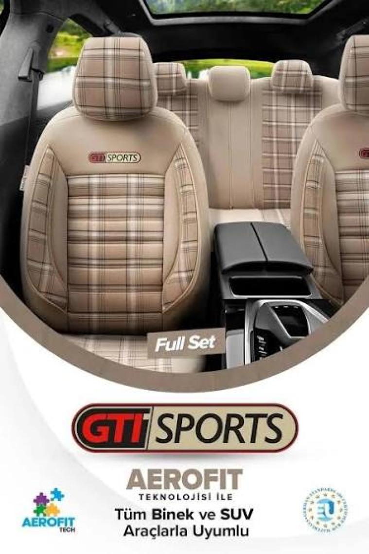Otom Gti Sports Design Airbag Dikişli Ekstra Destekli Özel Jacquard Kumaş Oto Koltuk Kılıfı Yeşil-Siyah