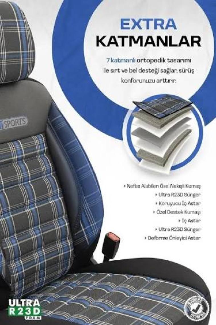 Otom Gti Sports Design Airbag Dikişli Ekstra Destekli Özel Jacquard Kumaş Oto Koltuk Kılıfı Yeşil-Siyah