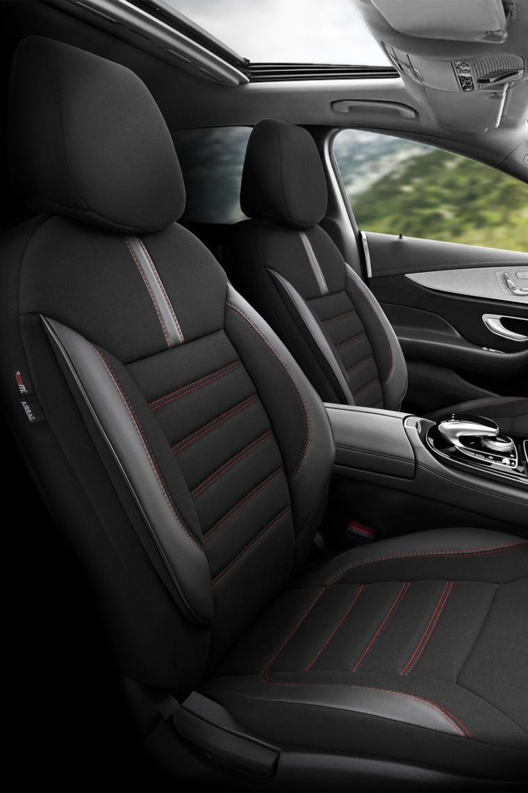 Otom Limited Design Airbag Dikişli Ekstra Destekli Oto Koltuk Kılıfı Tam Set Siyah - Kırmızı