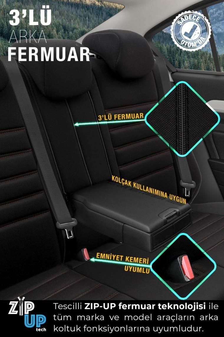 Otom Limited Design Airbag Dikişli Ekstra Destekli Oto Koltuk Kılıfı Tam Set Siyah - Kırmızı
