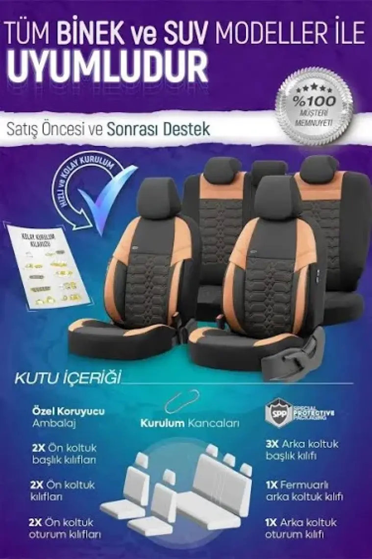 Otom Yeni Elegance Design Premium Özel Tasarım Oto Koltuk Kılıfı Tam Set