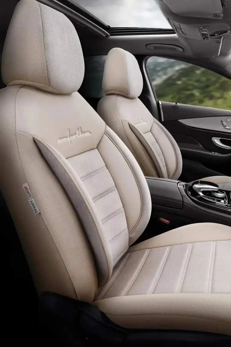 Otom Comfortline Design Airbag Dikişli Ekstra Destekli Gerçek Taytüyü Süet Premium Oto Koltuk Kılıfı Bej
