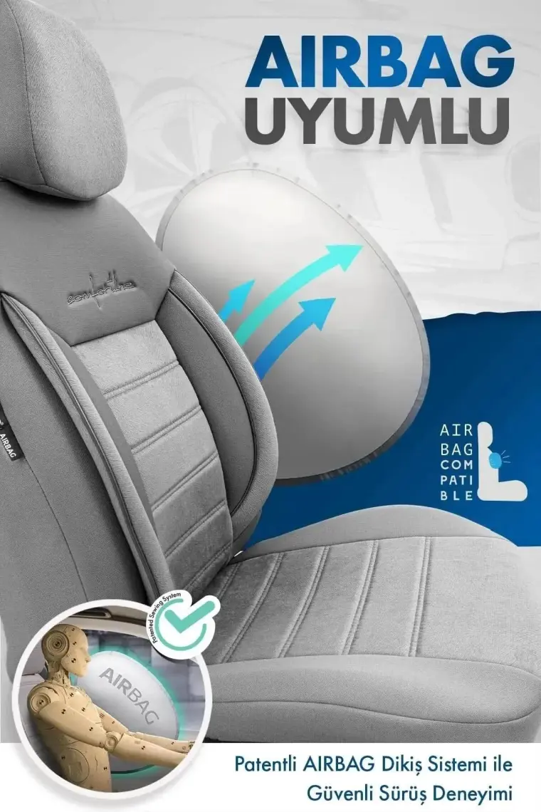 Otom Comfortline Design Airbag Dikişli Ekstra Destekli Gerçek Taytüyü Süet Premium Oto Koltuk Kılıfı Bej