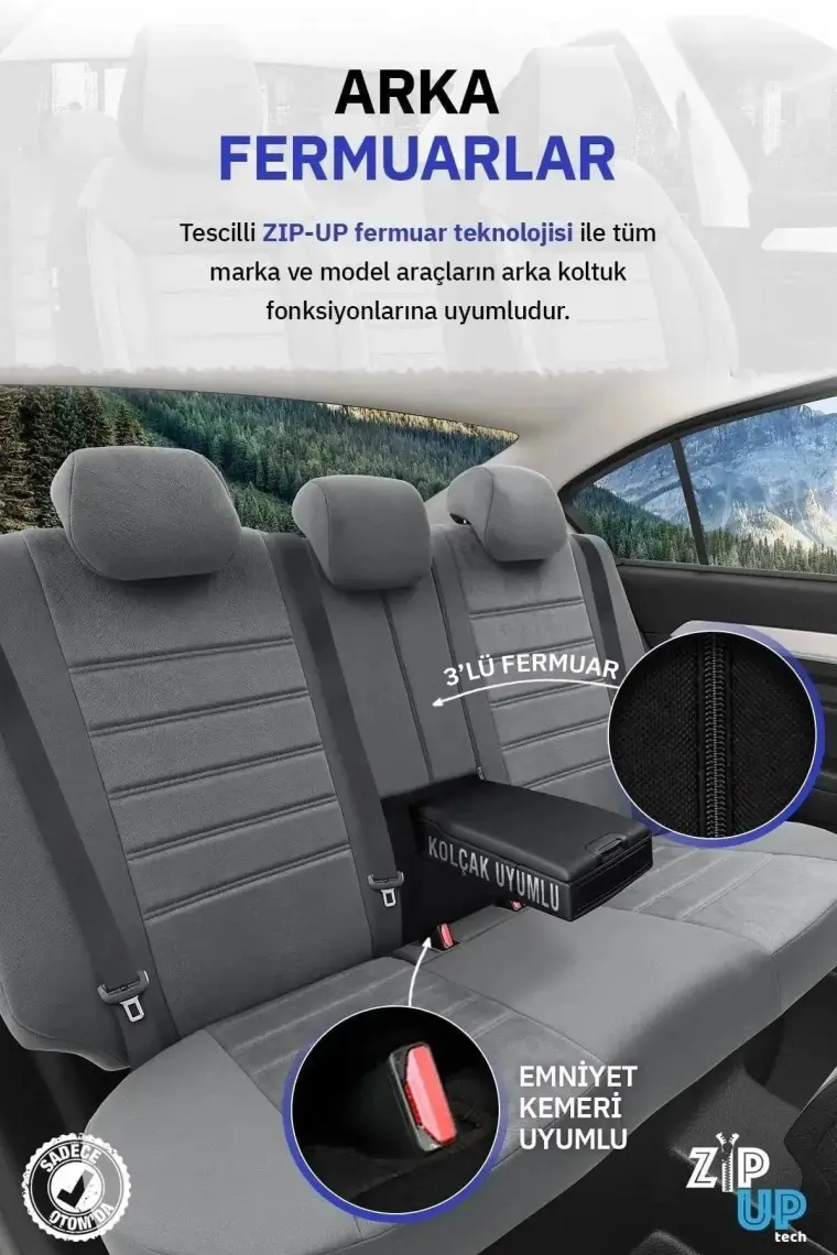 Otom Comfortline Design Airbag Dikişli Ekstra Destekli Gerçek Taytüyü Süet Premium Oto Koltuk Kılıfı Bej