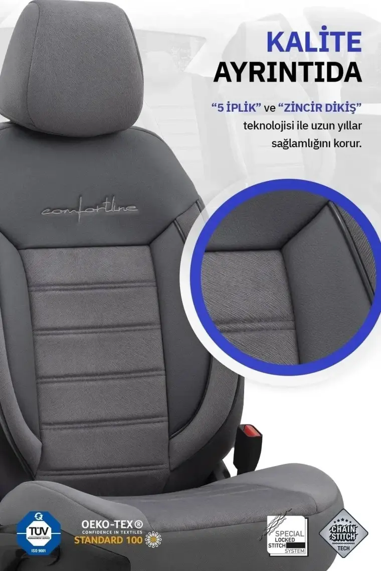 Otom Comfortline Design Airbag Dikişli Ekstra Destekli Gerçek Taytüyü Süet Premium Oto Koltuk Kılıfı Bej