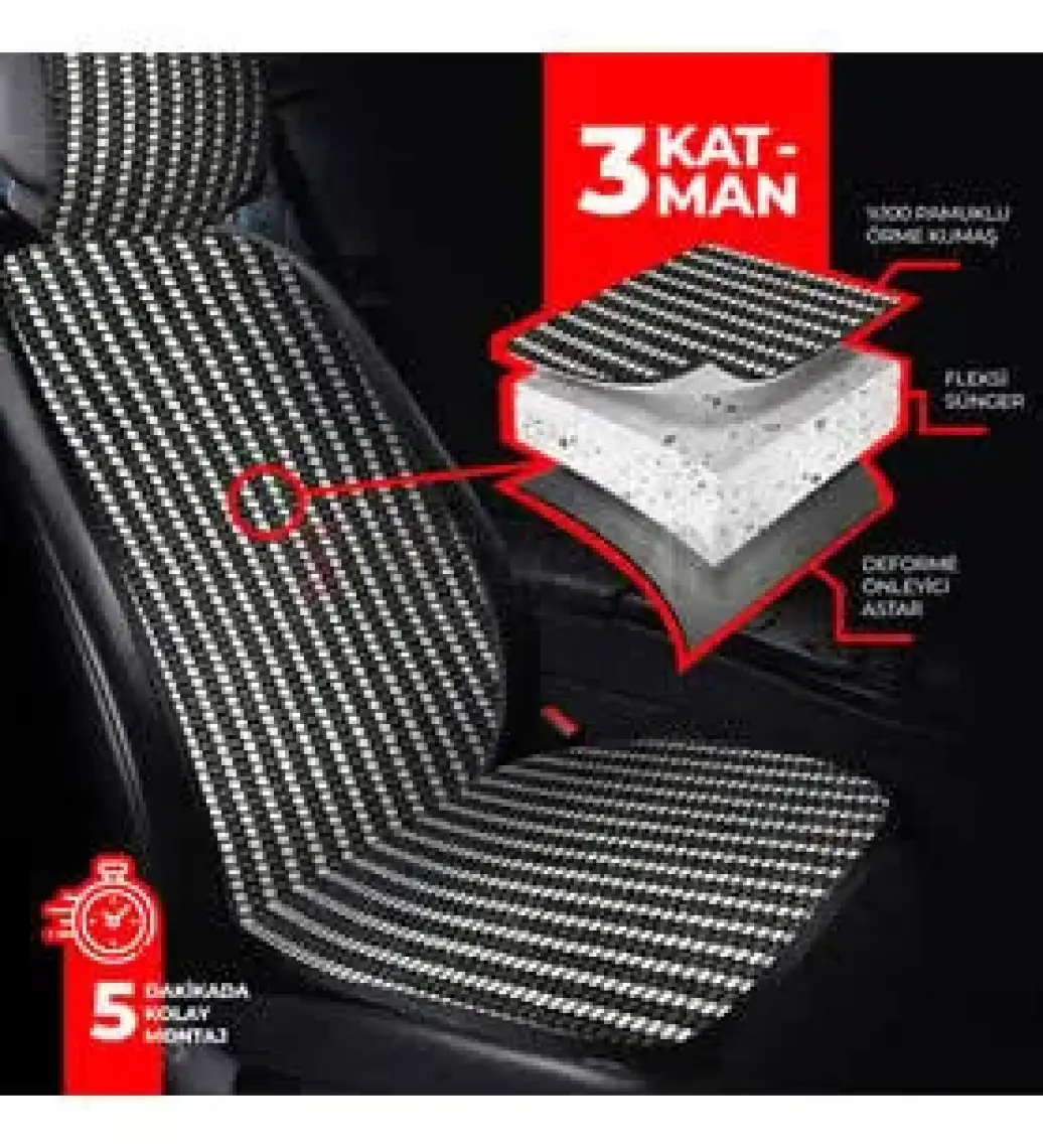 S-Dizayn Oto Koltuk Koruyucu Kılıf Siyah Universal 2+1 Parça Ön Arka A+ Kalite