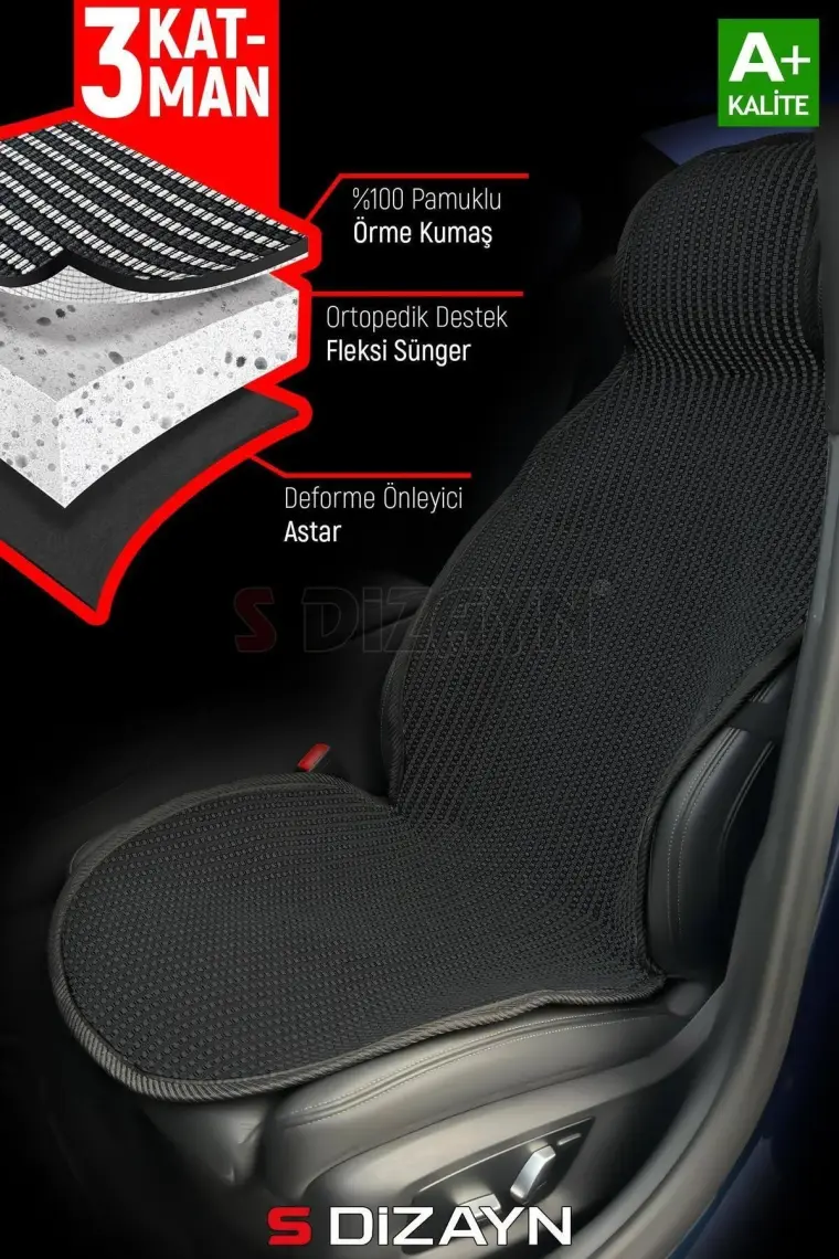 S-Dizayn Oto Koltuk Koruyucu Kılıf Siyah Universal 2+1 Parça Ön Arka A+ Kalite