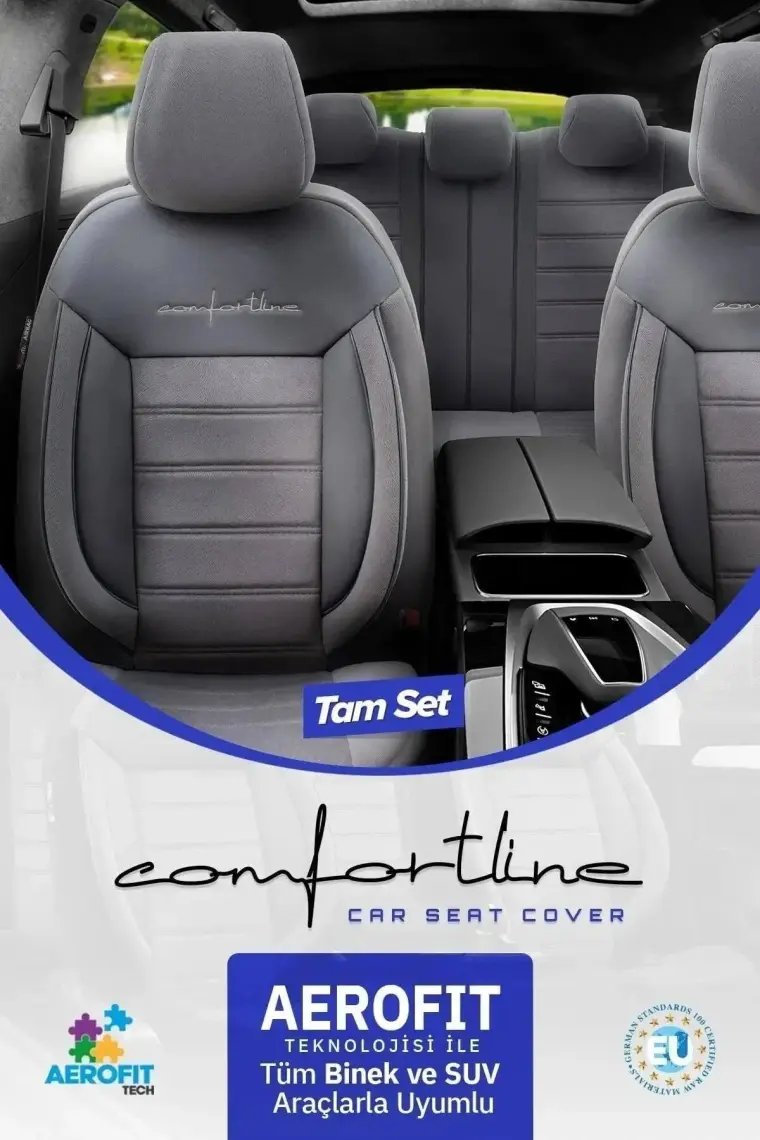 Otom Comfortline Design Airbag Dikişli Ekstra Destekli Gerçek Taytüyü Süet Premium Oto Koltuk Kılıfı Beyaz-Siyah