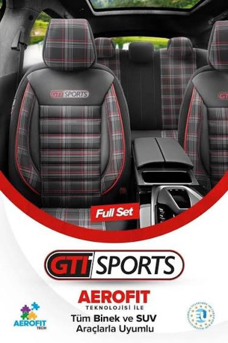 Otom Gti Sports Design Airbag Dikişli Ekstra Destekli Özel Jacquard Kumaş Oto Koltuk Kılıfı Mavi-Siyah