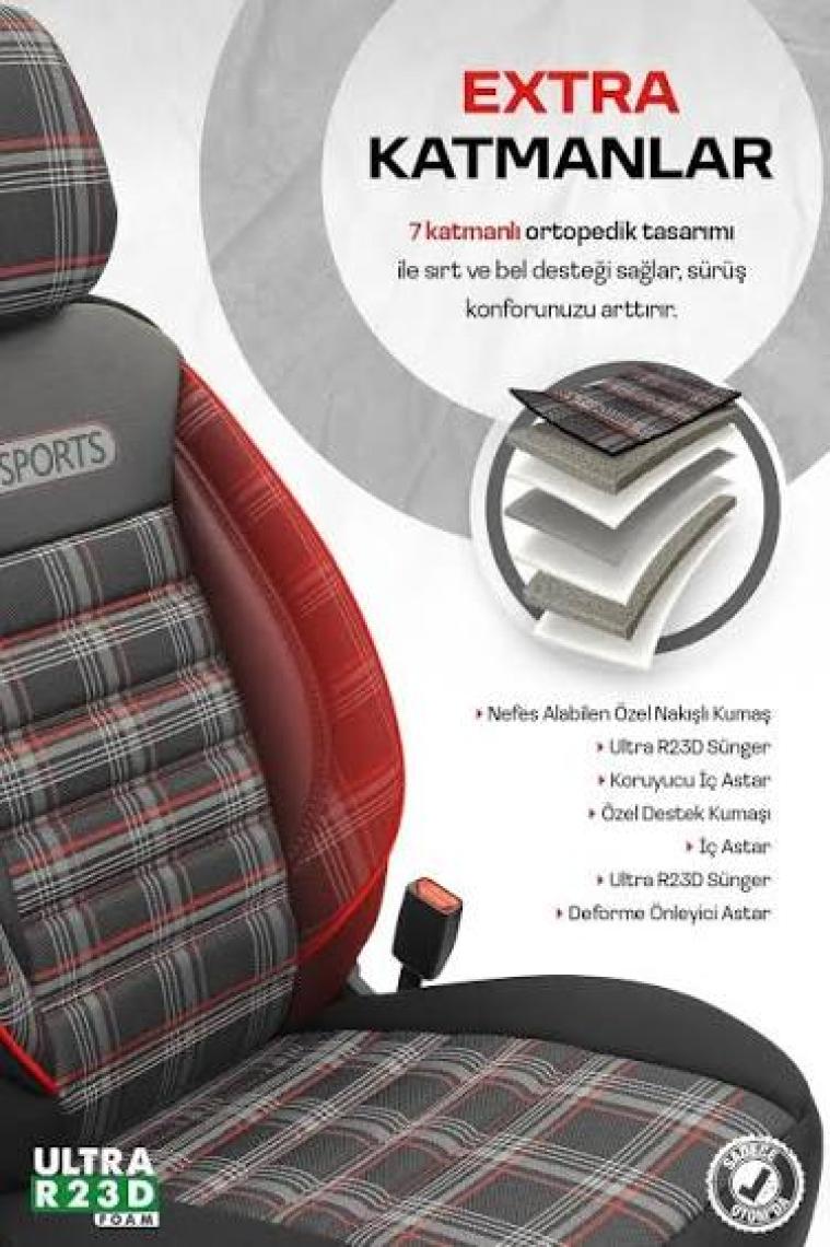 Otom Gti Sports Design Airbag Dikişli Ekstra Destekli Özel Jacquard Kumaş Oto Koltuk Kılıfı Mavi-Siyah