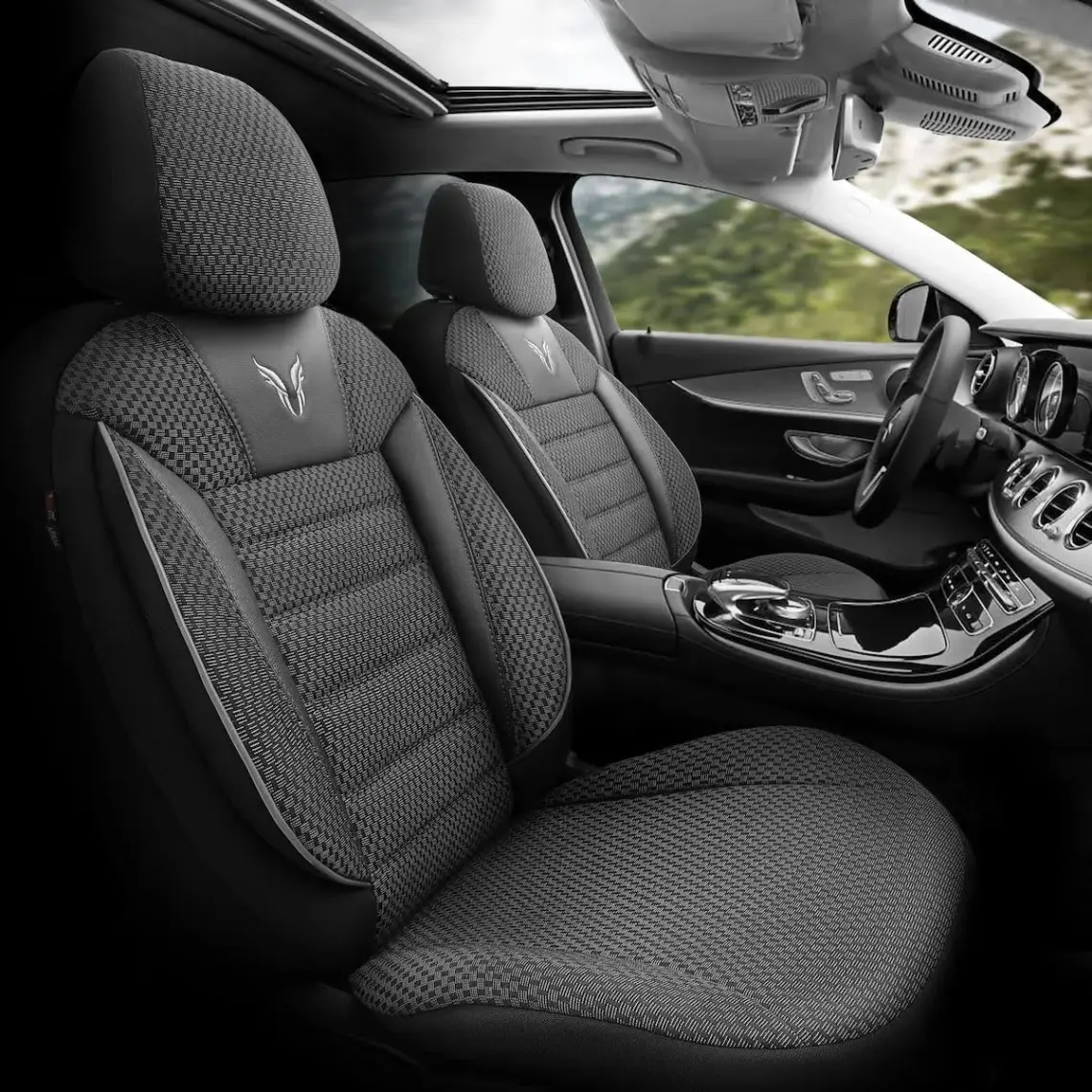 Otom Toro Design Airbag Dikişli Ekstra Destekli Özel Dokulu Oto Koltuk Kılıfı Tam Set Siyah-Gri