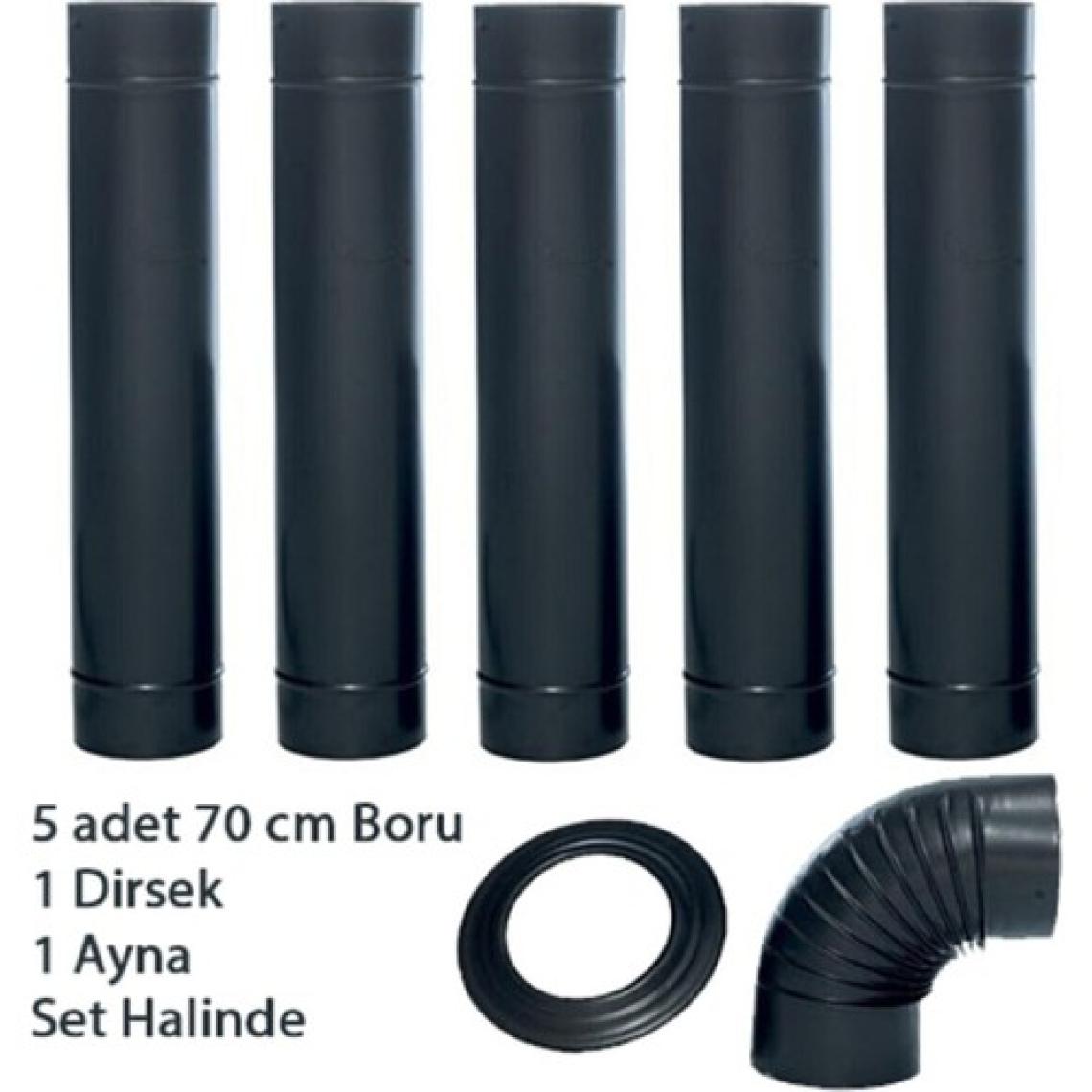 Sabah 0,40 cm Saç Mat Siyah Emaye Soba (13 cm Ø ) Borusu 6 Lı Set (Ayna Hediyeli) Tekarasta