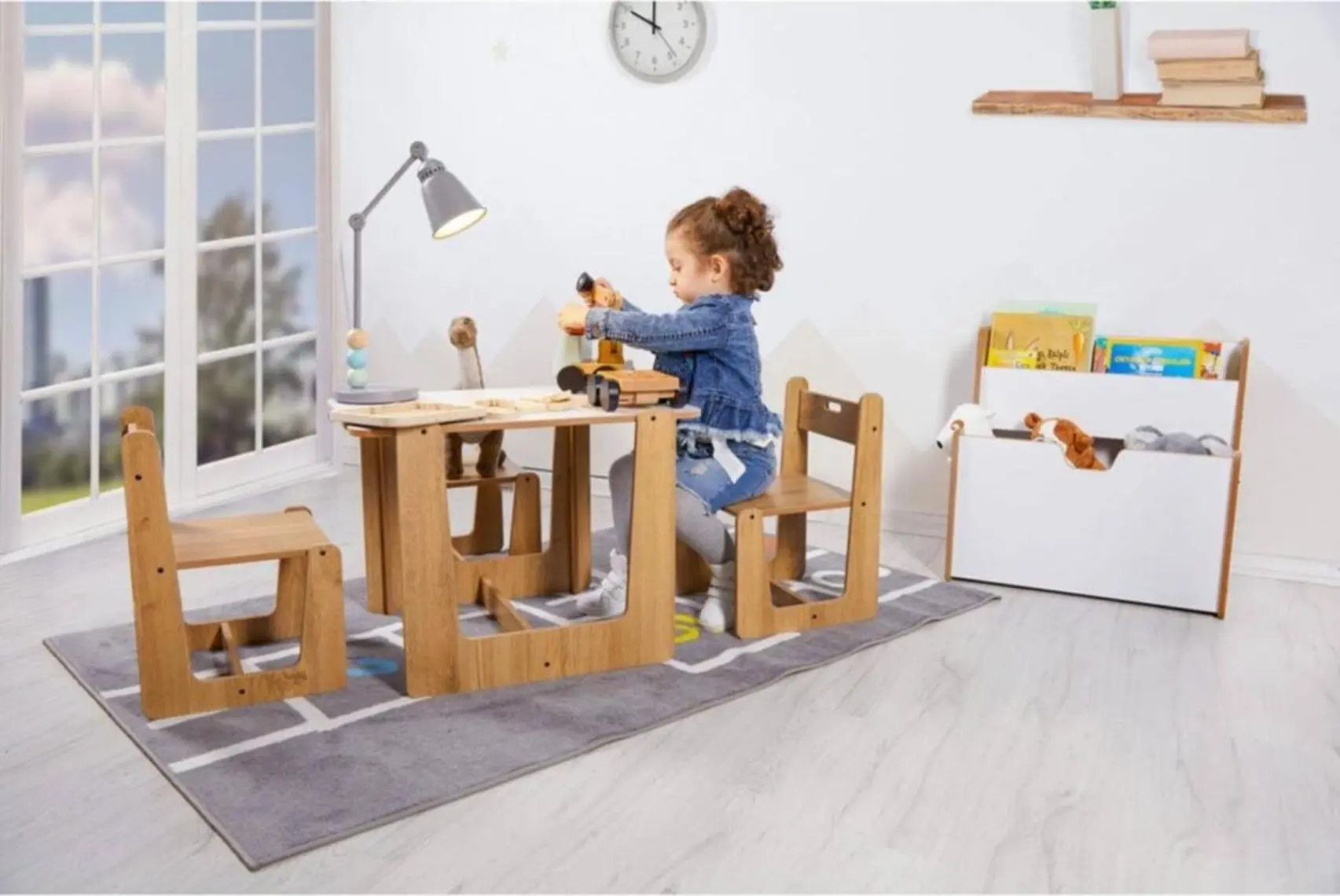 Minera Turna Ahşap 0-4 Yaş Çocuk Çok Amaçlı Montessori Oyuncak Toplama ve Kitaplık Ünitesi