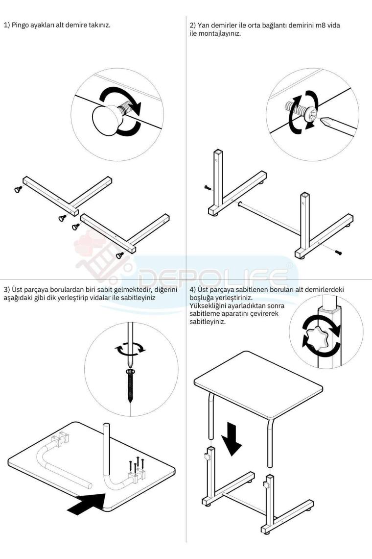 Depolife Eğim Yükseklik Ayarlı Laptop Sehpası Kahvaltı Ders Çalışma Bilgisayar Ofis Yemek Masası Metal Ayak