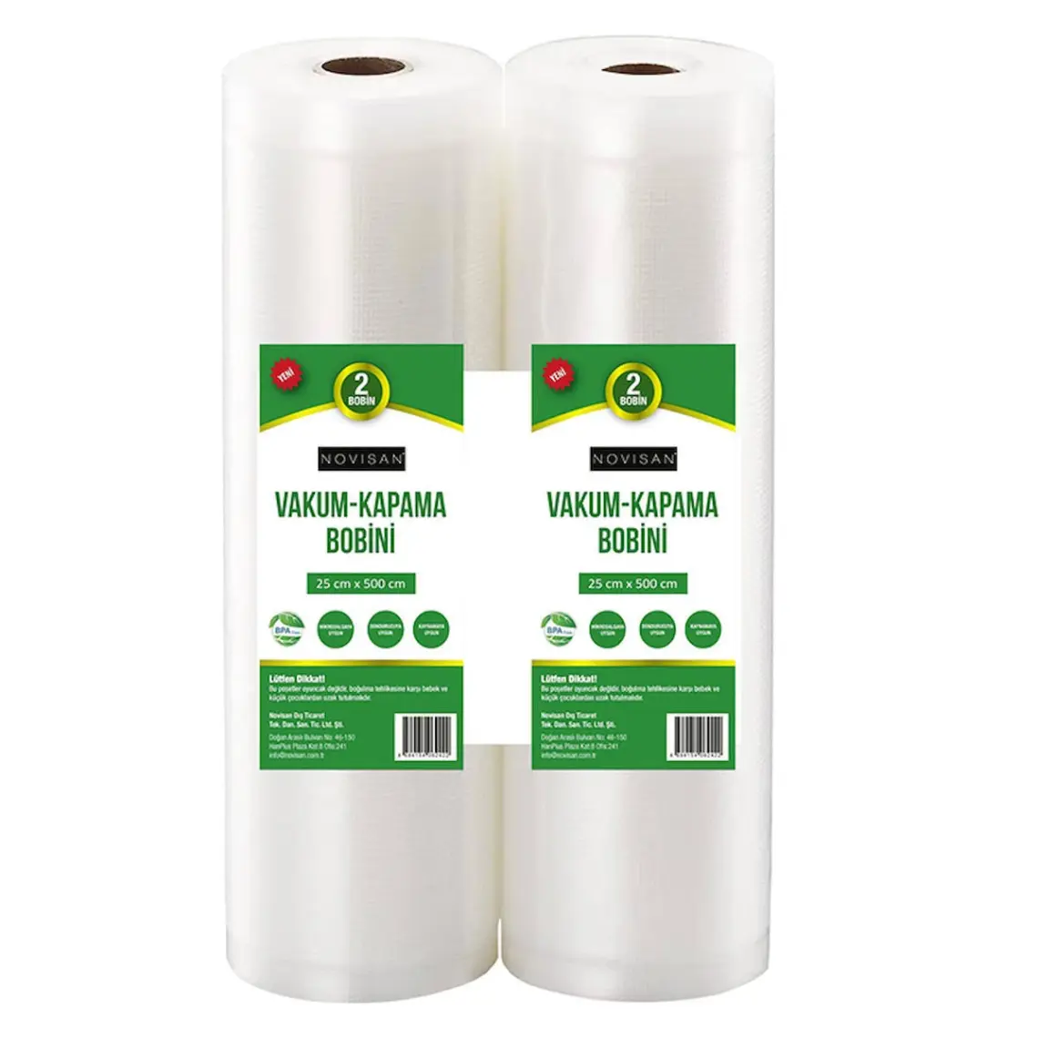 Novisan 25x500 cm 2 Bobinli Vakum Kapama Bobini Gofrajlı Tırtıklı Ev Tipi Vakum Makinası Poşeti