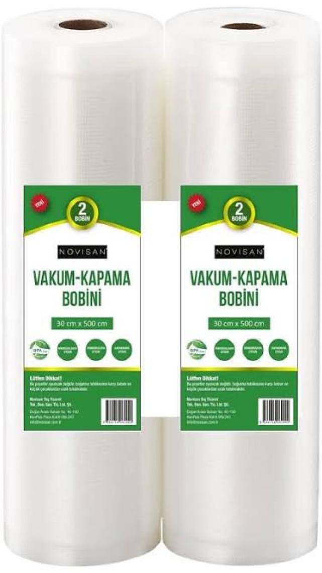 Novisan 30cmx500cm 2 Bobin Vakum Kapama Bobini Gofrajlı Tırtıklı Ev Tipi Vakum Makinası Poşeti