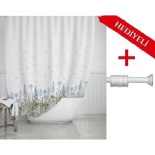 Tropik Home Kır Banyo Perdesi Askı Hediyeli 180X200CM Tek Kanat Duş Perdesi, Renkli Çiçekli Banyo Duş Perdesi