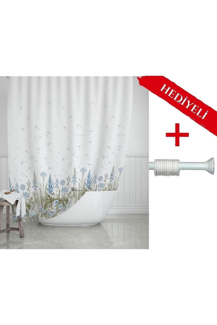 Tropik Home Kır Banyo Perdesi Askı Hediyeli 180X200CM Tek Kanat Duş Perdesi, Renkli Çiçekli Banyo Duş Perdesi