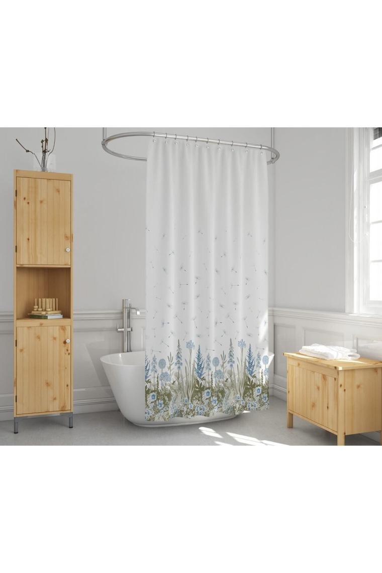 Tropik Home Kır Banyo Perdesi Askı Hediyeli 180X200CM Tek Kanat Duş Perdesi, Renkli Çiçekli Banyo Duş Perdesi