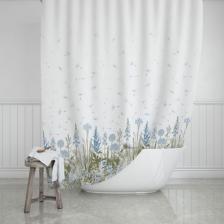 Tropik Home Duş Perdesi Çift Kanat 2X120X200CM Kır Desenli Banyo Perdesi 16 Adet C Halka Hediyeli
