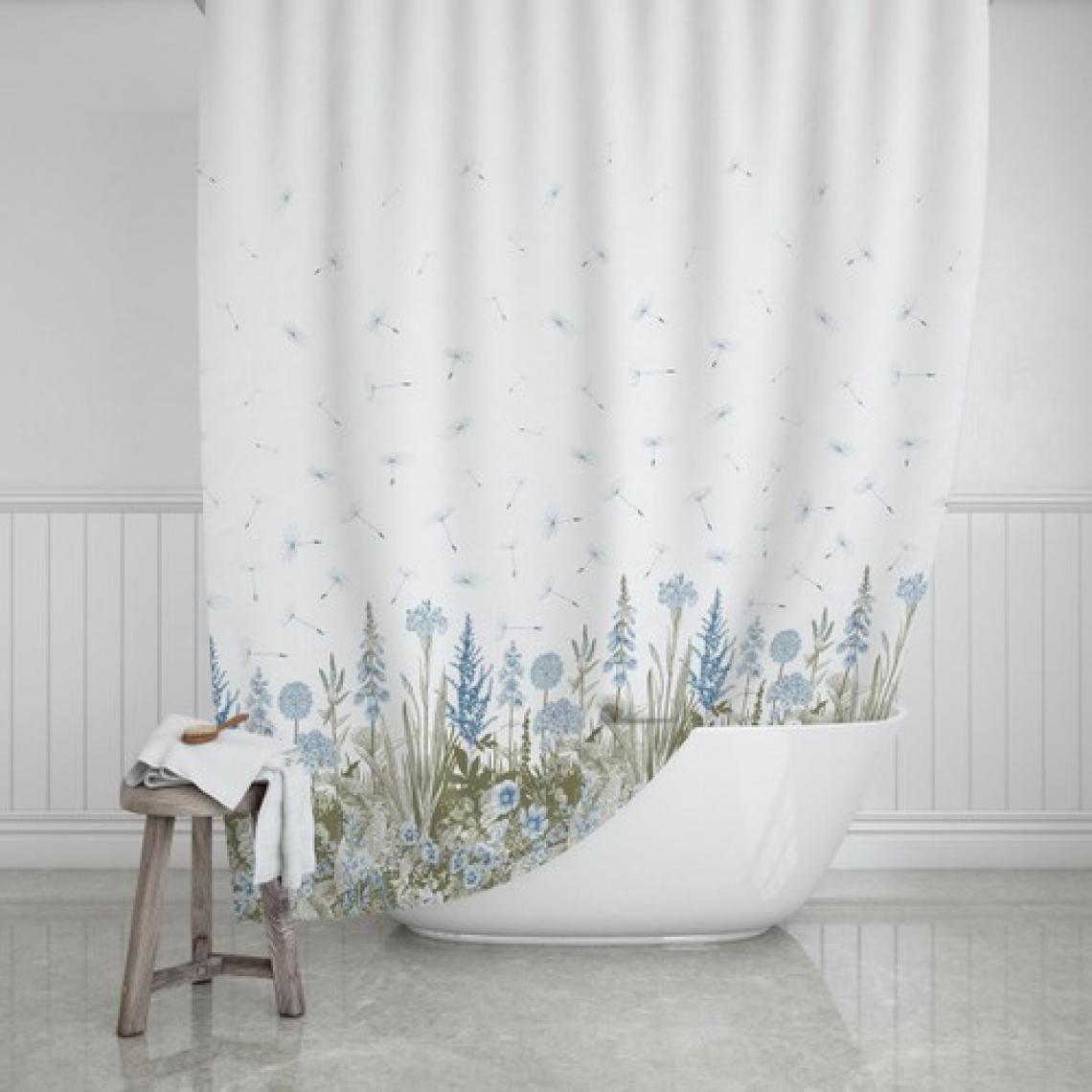 Tropik Home Duş Perdesi Çift Kanat 2X120X200CM Kır Desenli Banyo Perdesi 16 Adet C Halka Hediyeli