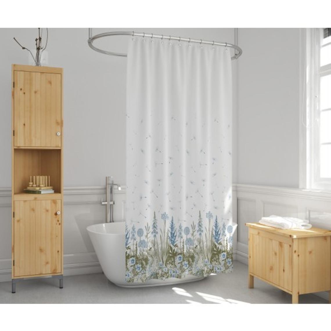 Tropik Home Duş Perdesi Çift Kanat 2X120X200CM Kır Desenli Banyo Perdesi 16 Adet C Halka Hediyeli