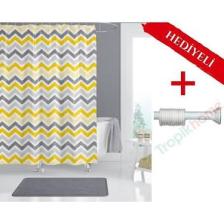 Tropik Home Sarı Banyo Perdesi Askı Hediyeli 180X200CM Tek Kanat Duş Perdesi, Renkli Banyo Duş Perdesi