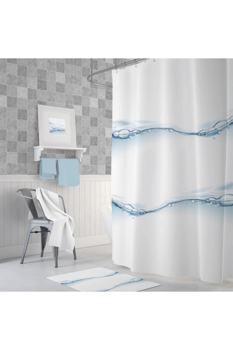 Tropik Home Su Damlası Baloncuk Desenli Dijital Baskılı Solma Yapmaz Su Geçirmez Polyester Kumaş Banyo Perdesi