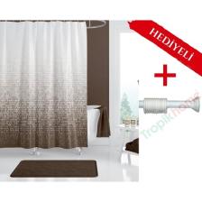 Tropik Home Kare Banyo Perdesi Askı Hediyeli 180X200CM Tek Kanat Duş Perdesi, Renkli Kare Desenbanyo Duş Perdesi