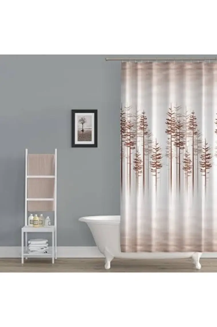 Tropik Home Ağaç Desen Banyo Perdesi, Kahverengi Duş Perdesi-Banyo Dekorasyon Perdesi-Lüx Küvet Perdesi