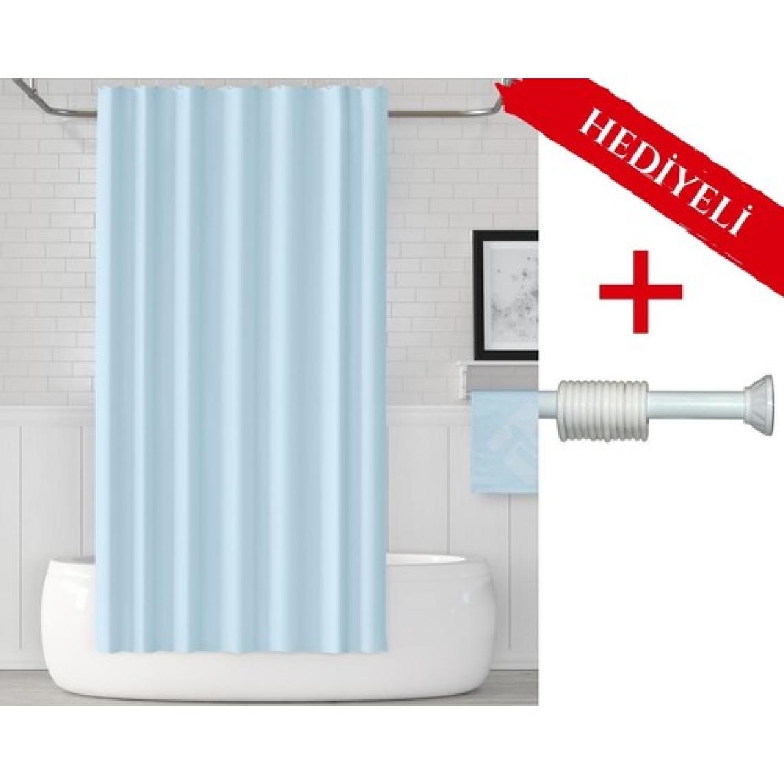 Tropik Home Mavi Banyo Perdesi Askı Hediyeli 180X200CM Tek Kanat Duş Perdesi, Açık Mavi Banyo Duş Perdesi