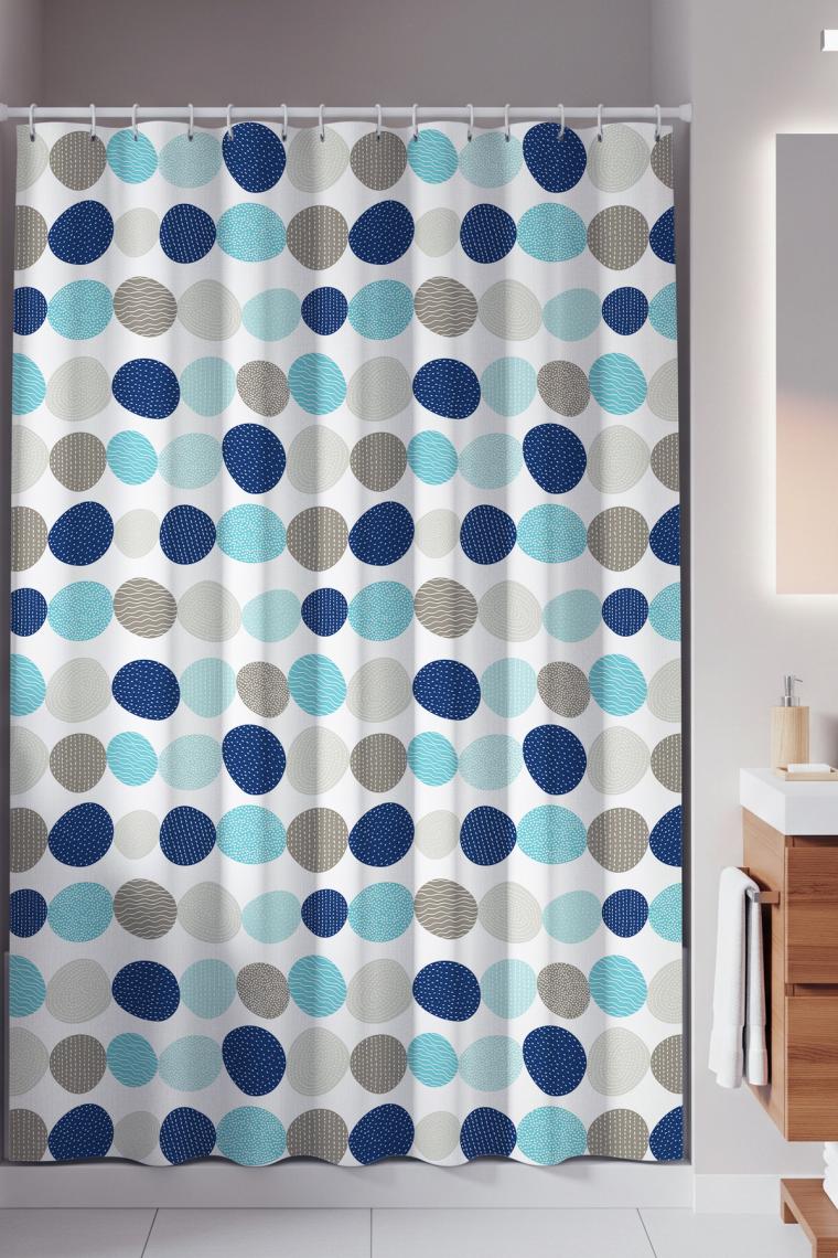 Tropik Home Renkli Noktalı Banyo Perdesi, Turkuaz Renk Küvet Perdesi, Dot Point Duş Perdesi Tek Kanat Perde