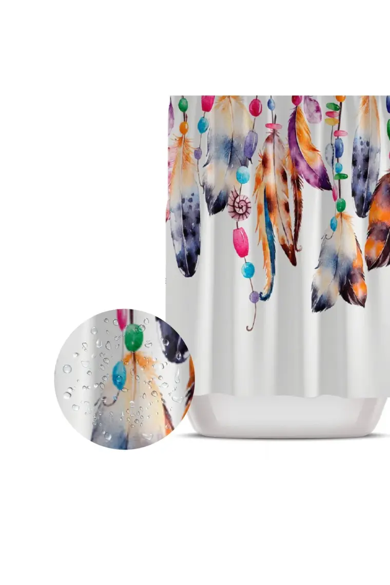 Tropik Home Renkli Tüy Desen Banyo Duş Perdesı-180x200cm Duşakabin Perdesi, Tek Kanat Dream Catcher Duş Perde