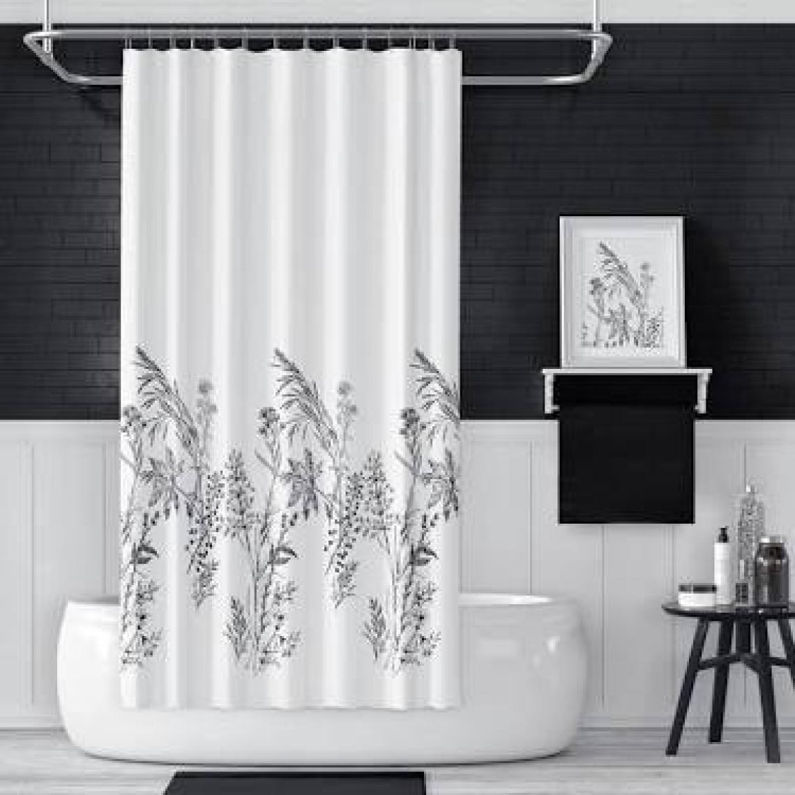 Tropik Home Duş Perdesi Çift Kanat 2X120X200CM Funda Desenli Banyo Perdesi 16 Adet C Halka Hediyeli
