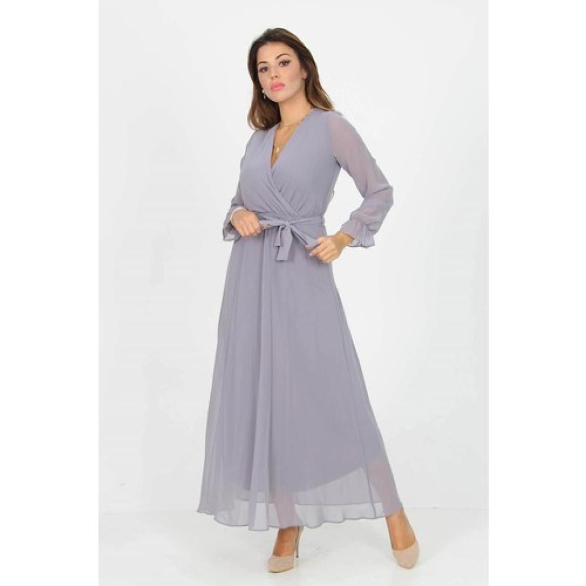 Neşeli Butik Kadın Kruvaze Yaka Bağlama Detaylı Yeni Sezon Uzun Şifon Elbise KTS003