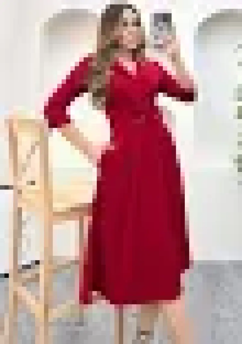 Neşeli Butik Kadını Gömlek Yaka Kemerli Örme Elbise NB0016