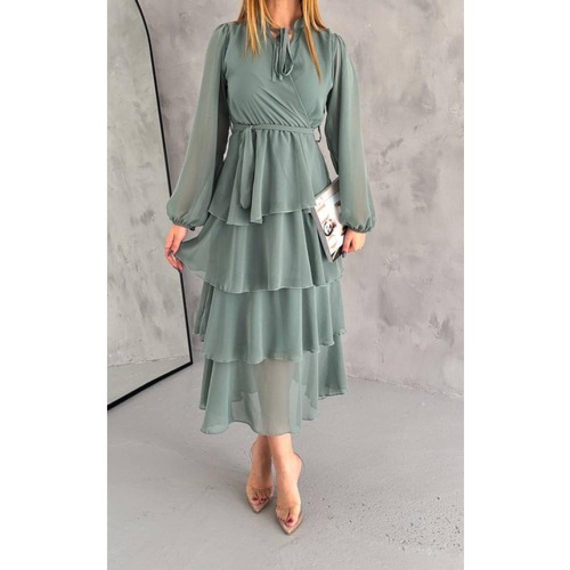 Neşeli Butik Kadın Astarlı Eteği Kat Kat Şifon Elbise NBKKLF2041