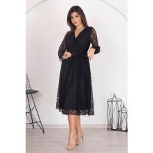 Neşeli Butik Kadın Siyah Kuşaklı Kruvaze Yaka Astarlı Dantel Elbise RSSN31