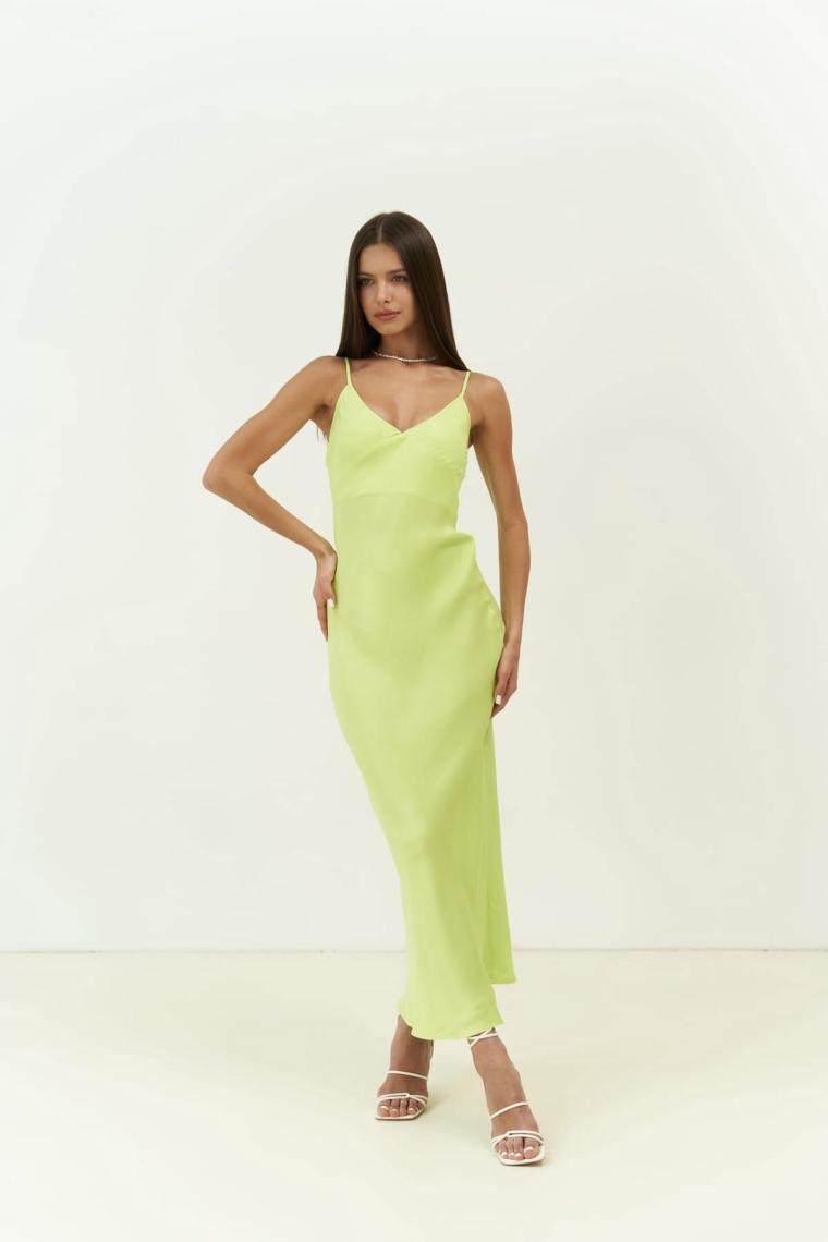 Mai Olesya Askılı Neon Yeşil Maxi Boy Elbise